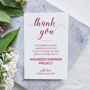 in plaats van liefdadigheidsdonatie bruydden plaatskaartje