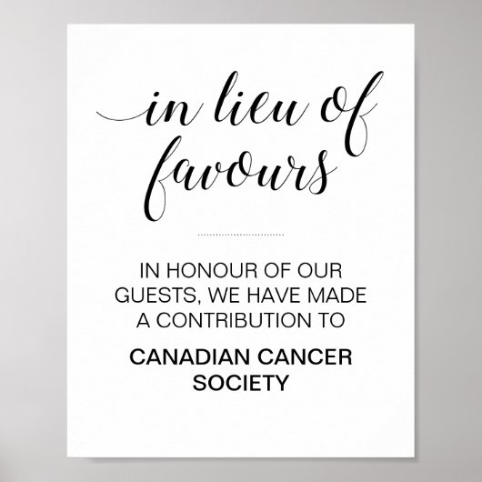 In plaats van voor liefdadigheidsdonatie bruiloft poster (Voorkant)