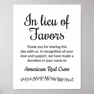 In plaats van voor liefdadigheidsdonatie bruiloft poster