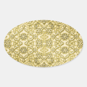  in reliëf gemaakt Metallic Gouden Folie Bloemen O Ovale Sticker