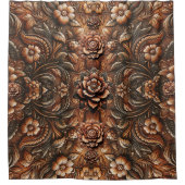 In reliëf gemaakte Bloemen Faux Leather Look Douchegordijn (Voorkant)
