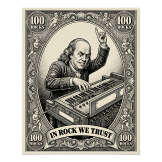 In Rock We Trust 100 Rotsen Franklin Toetsenist Perfect Poster