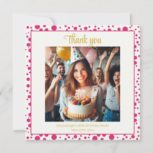in Roze 30e Verjaardagsviering Dank u Bedankkaart (Voorkant)