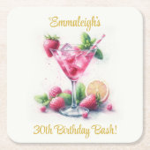  in Roze 30e Verjaardagsviering Vierkante Kartonnen Onderzetter (Voorkant)