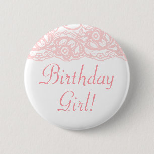  in Roze Birthday Girl! Knoop Ronde Button 5,7 Cm