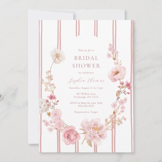 in Roze Bloemen Bruids Douche Uitnodiging (Voorkant)