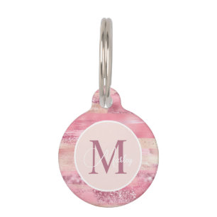  in Roze Blush Roos Gold Glitter Monogram Huisdierpenning