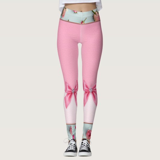  in roze bogen en bloemen leggings (Voorkant)