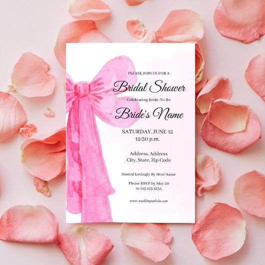  in Roze Bow Bridal Shower Invitation Kaart