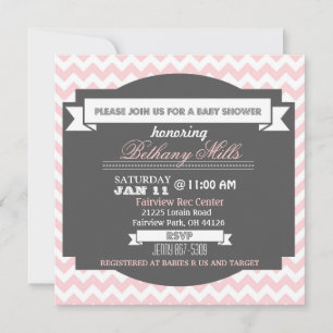 in roze Chevron Baby shower Kaart