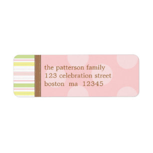  in roze en groene strepen + Stippen Etiket