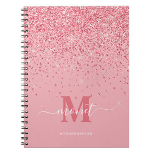 in Roze Glitter Glam Monogramnaam Notitieboek