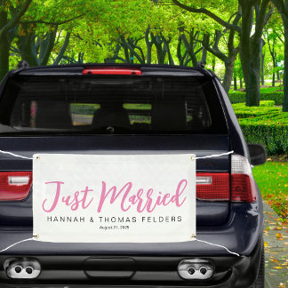 In roze net gehuwde autobanner spandoek