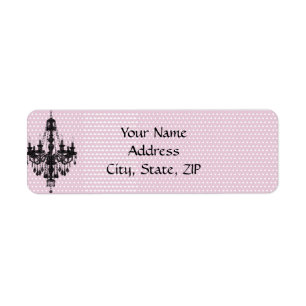 in Roze Polka Dots met Zwarte Kroonluchter Etiket