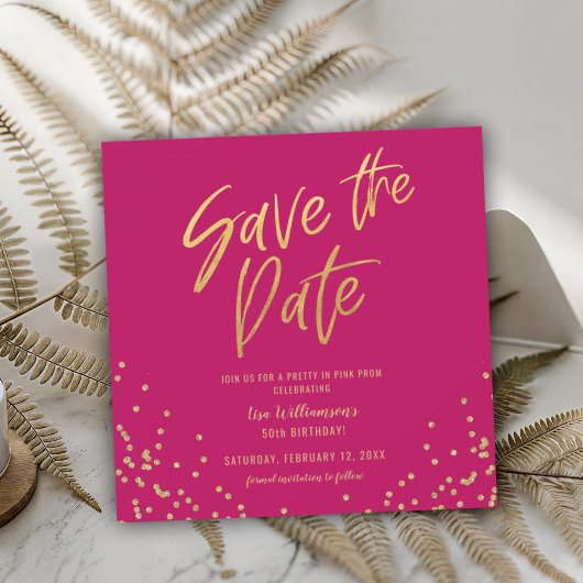 in Roze Save the Date Gold Glitter Kaart