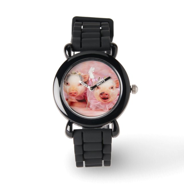  in roze varkens Kinder glitter horloge (Voorkant)