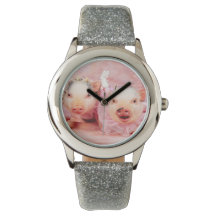  in roze varkens Kinder glitter horloge