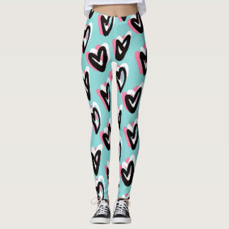  in Roze & Zwart Graphic Heart Leggings
