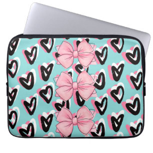 in Roze & Zwarte BowHeart Laptop Mouw Sleeve