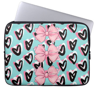  in Roze & Zwarte BowHeart Laptop Mouw Sleeve