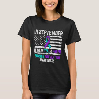 In september Draag Blauwgroen Paarse zelfmoordprev T-shirt