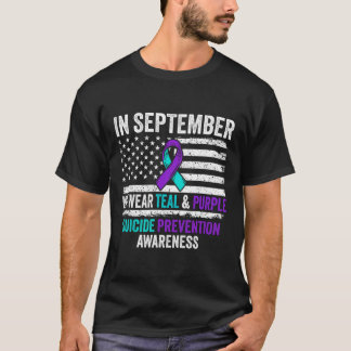 In september Draag Blauwgroen Paarse zelfmoordprev T-shirt