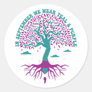 In september Draag we Blauwgroen en Paarse geestel Ronde Sticker