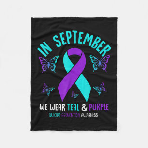 In september Draag we Blauwgroen Paarse lintjes ze Fleece Deken