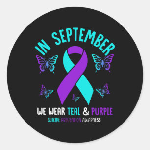 In september Draag we Blauwgroen Paarse lintjes ze Ronde Sticker