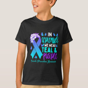 In september Draag we Blauwgroen Paarse lintjes ze T-shirt