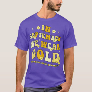 In september Draag we Gold Retro Childhood Cancer  T-shirt