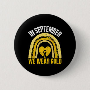 In september dragen we gouden regenboog kinderkank ronde button 5,7 cm