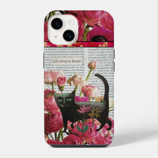 In slaap vallen om van zwarte kat hete roze bloeme iPhone 14 hoesje