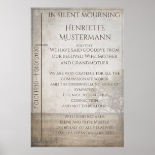 In stille rouw - boom op weiland vintage poster