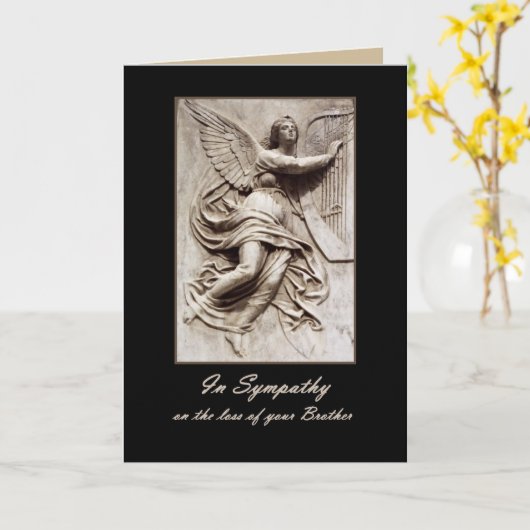 In Sympathy - Verlies van Broer - Engel met Harp Kaart (Gele Bloem)