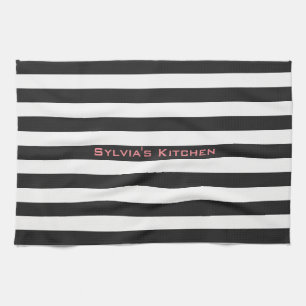 In te stellen STRIPES zwart met naam Theedoek