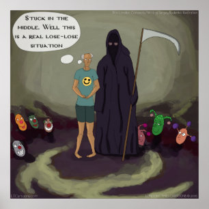 In The Middle Grappige Grim Reaper & Clown Poster