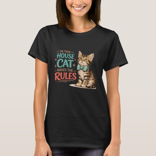 "In This House Cat Makes The Rules" Kitten Bow  T-shirt (Voorkant)