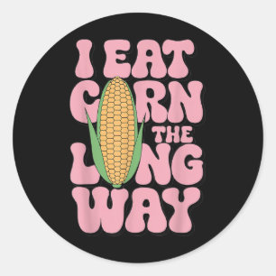 In verlegenheid brengen eet ik maïs de lange weg o ronde sticker