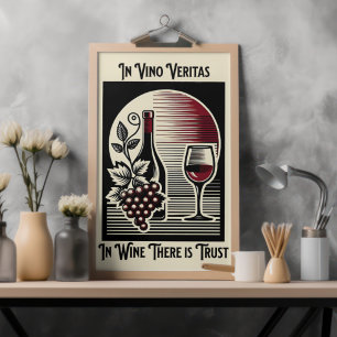 In Vino Veritas Art Deco Rood en Zwart Wijn Gezegd Poster