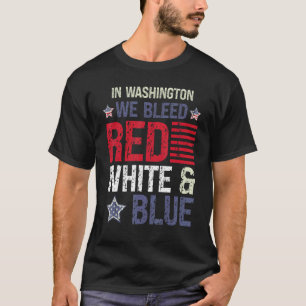 In Washington bloeden we rood wit & blauw 4 juli T-shirt