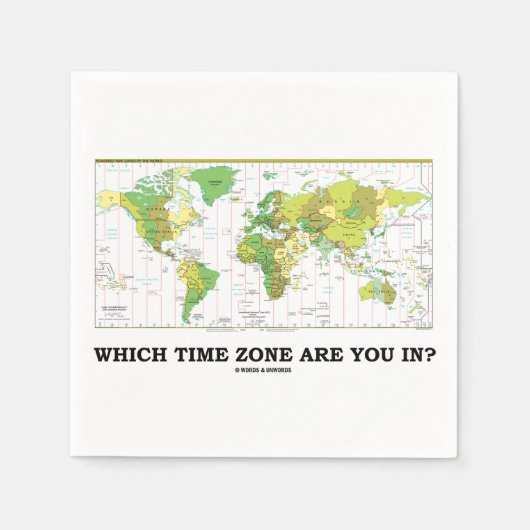 In welke tijdzone ben je? Wereldkaart Servetten (Voorkant)