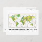 In welke tijdzone ben je? (Wereldkaart tijdzones) Briefkaart (Voorkant / Achterkant)
