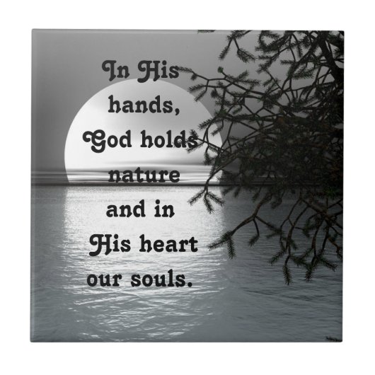 In zijn handen reflecterend Moon Tegeltje (Voorkant)