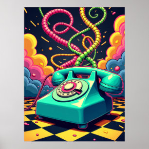 Inbellen in de neondroom - Retro Surreal Pop Art Poster