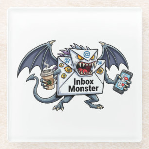 Inbox Monster E-mail Overbelasting Grappige Grafie Glazen Onderzetter
