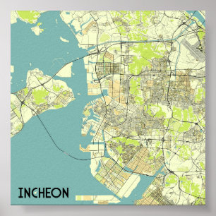 Incheon, Zuid-Korea kaart Poster
