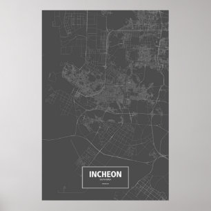 Incheon, Zuid-Korea (wit op zwart) Poster