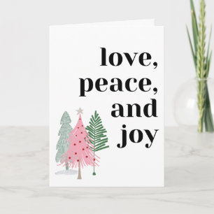 Inclusieve kerstkaart met liefde, vrede en vreugde feestdagen kaart