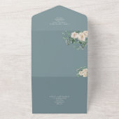 Inclusieve witte rozen sage bladeren bruiloft RSVP All In One Uitnodiging (Buitenkant)